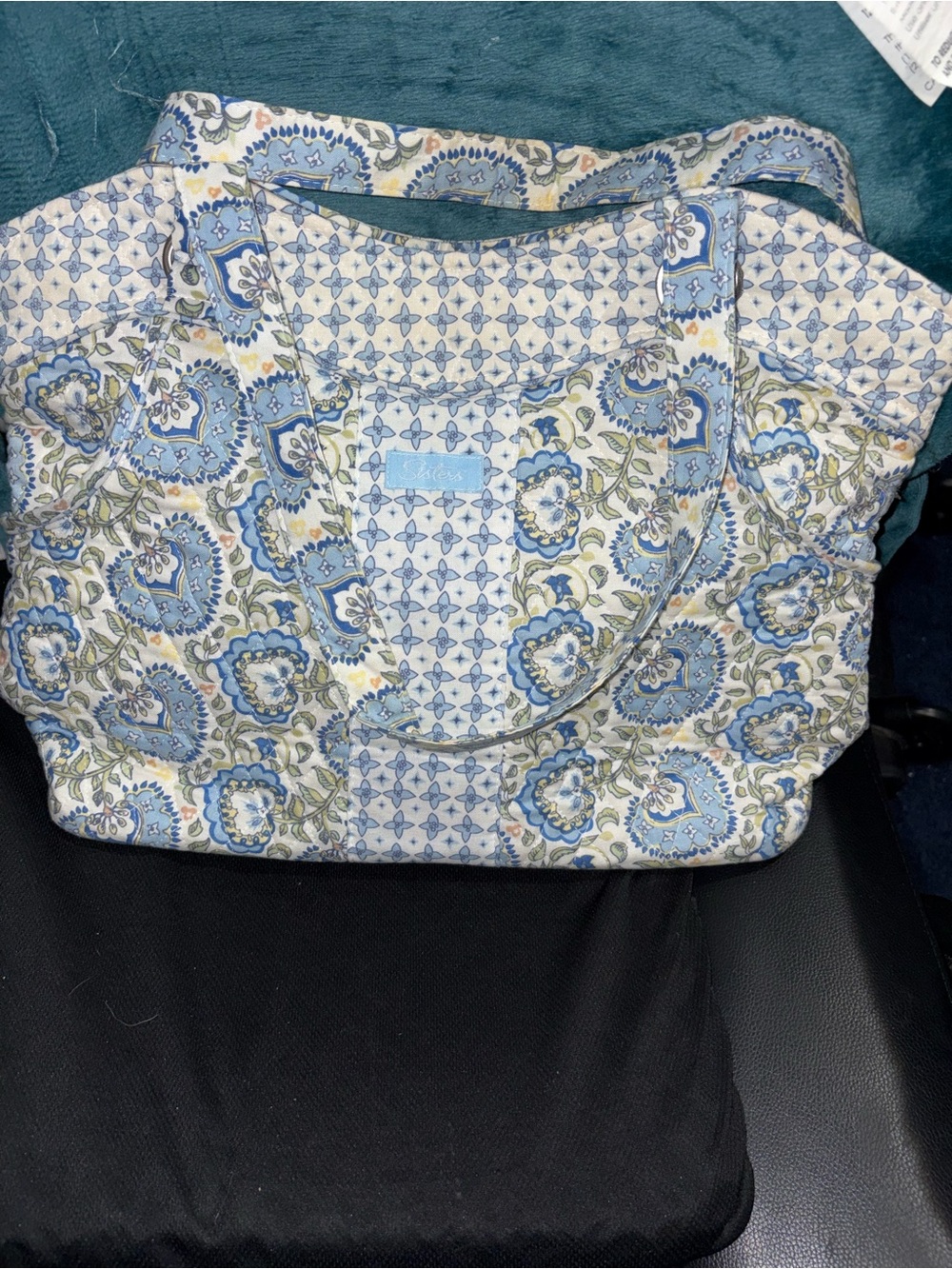 Blue Floral Quilted Tote Bag - Lightweight Everyday Carryall